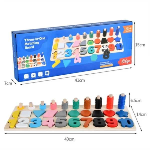 Three-in-One Educational Board for Shapes and Numbers