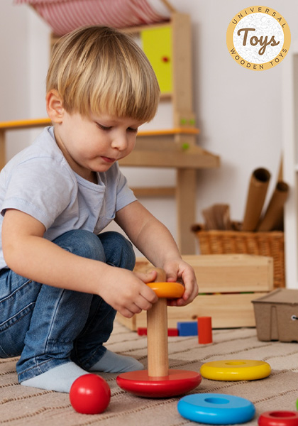 Kids playing wooden toy