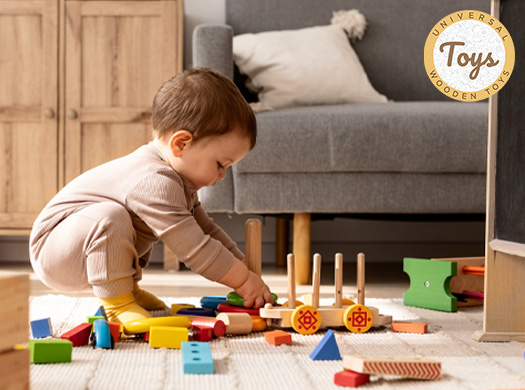 Kids playing wooden toys