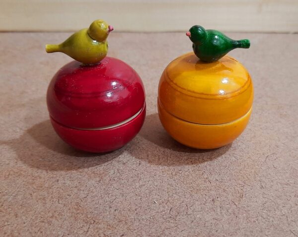 Wooden Bird Haldi Kum Kum Dabbi ( Set Of 2 )