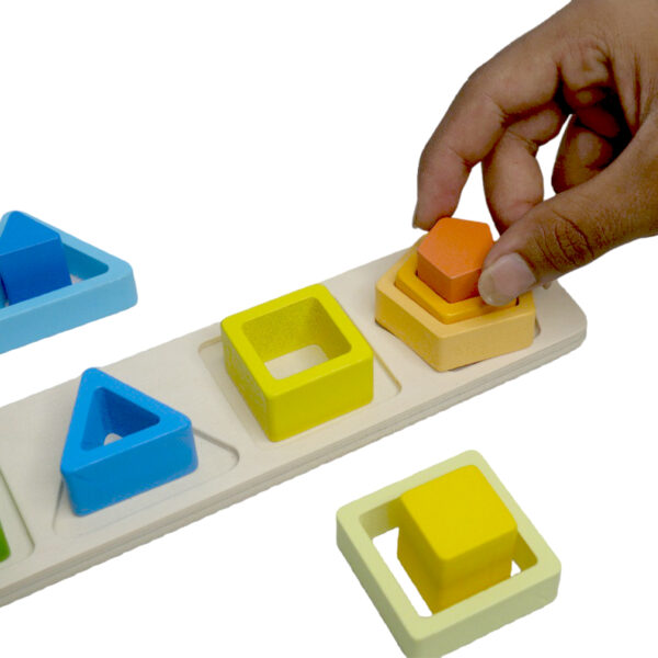 Wooden Geometric Shape Sorting Stacking Toy - Image 3